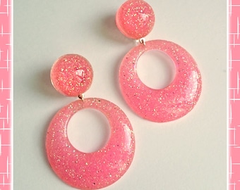 Lucite Hoops & Dômes - Earrings - Confetti Lucite - Hoops Earrings - Glitter Hoops - Retro Hoops - Pinup Hoops - 1950 - Glitter Paradise®