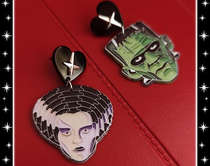 Love Your Monsters - Earrings - Classic Monsters - 1950 Vintage Classic Monsters - Frankenstein - Retro Classic Monsters - Glitter Paradise®