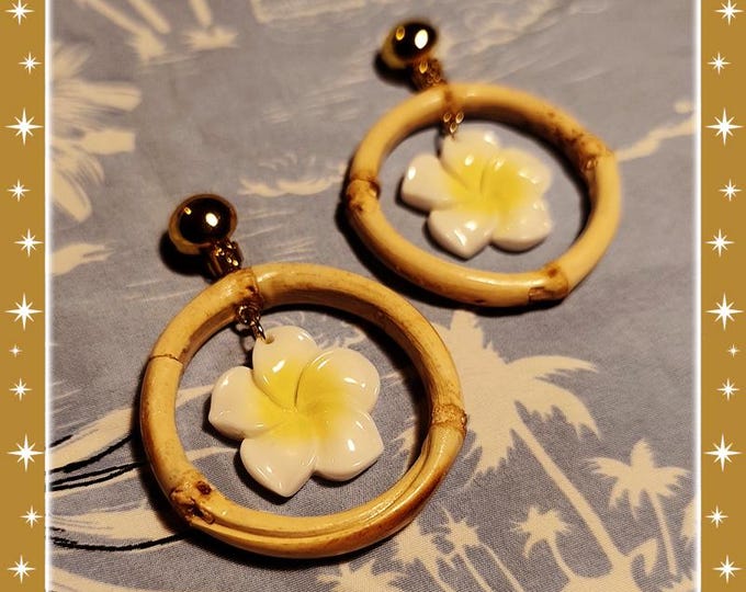 Bamboo Hoops and Frangipani - Earrings - Bamboo Hoops Earrings - Bamboo and Frangipani Earrings - Frangipani Jewelry - Glitter Paradise®