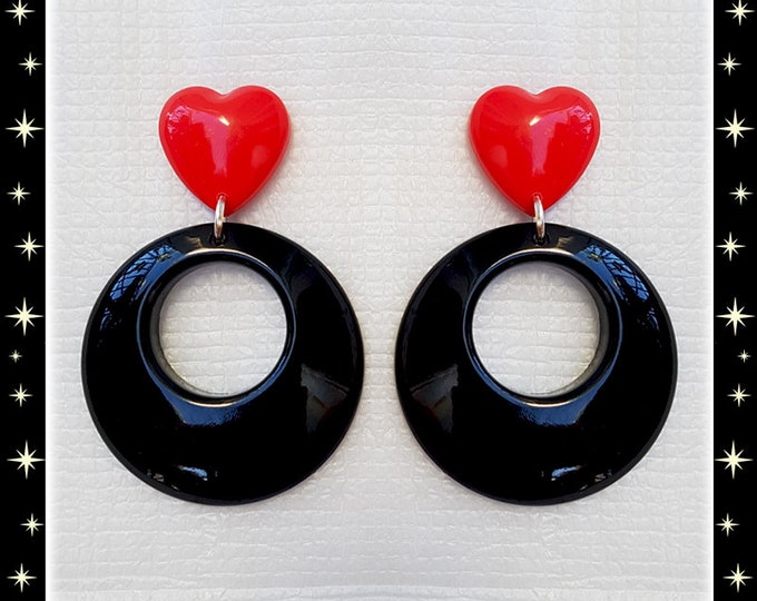 Hoops & Heart Combo - Earrings - 1950s Jewelry - Retro Hoops - Marilyn Hoops - Vintage Inspired - Valentine's Earrrings - Glitter Paradise®