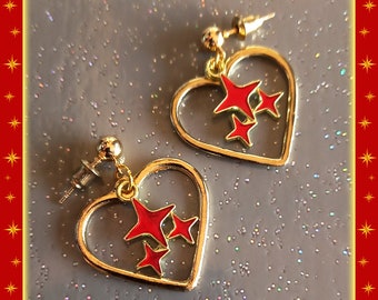 Baby Heart Sparks - Earrings - Retro Hearts - Hearts - Valentines - Love - I Love U - Romantic - Heart Jewelry - Amour - Glitter Paradise®