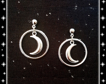 Crescent Moon Hoop Earrings: Wicca Coven Style (40mm)