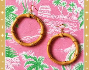 Natural Bamboo Hoop Big - Earrings - Bamboo Root Hoops - Real Bamboo Hoops - Big Bamboo Hoops - 50s Bamboo Root Earrings - Glitter Paradise®