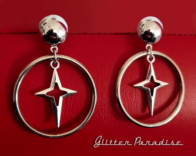 Marilyn Hoops Mid-Century - Boucles d'Oreilles - Créoles avec Dômes - Créoles Rétro Style Années 50 - Bijoux Rétro Pinup - Glitter Paradise®