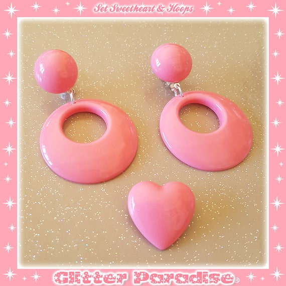 Pink Mod Glitter Ear Rings Costume Accessory Pink Mod Glitter Ear Rings Costume Accessory