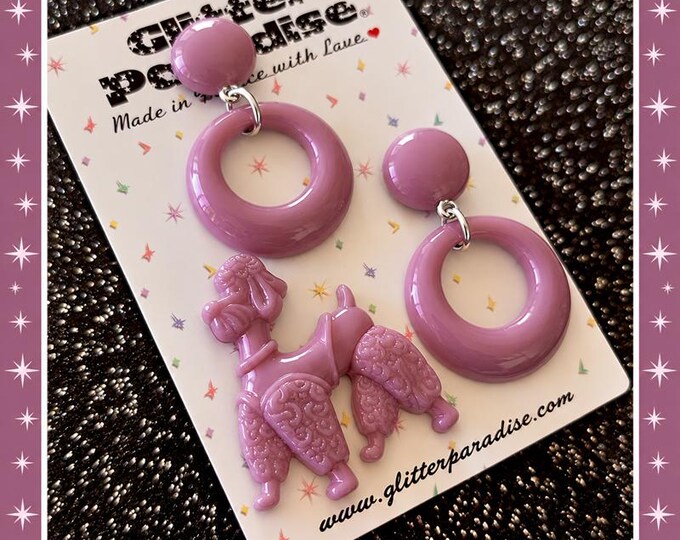 BaBy Hoops and Poodle - Set - Hoops Earrings and Brooch Set - Retro Jewelry Set - 50s Style Jewelry Set - Poddle Jewelry - Glitter Paradise®