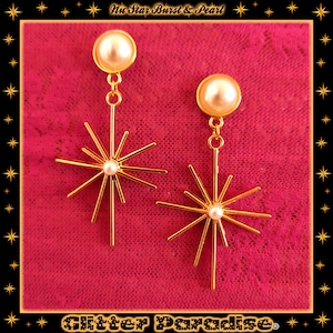 Nu Star Burst & Pearl - Boucles d&#39;Oreilles - Mid-Century Modern - Boucles d&#39;Oreilles Rayon de soleil - San Franciscan - Glitter Paradise®