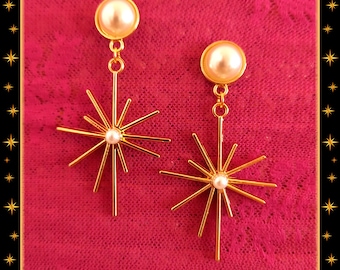 Nu Star Burst & Pearl - Boucles d'Oreilles - Mid-Century Modern - Boucles d'Oreilles Rayon de soleil - San Franciscaner - Glitter Paradise®