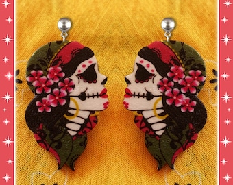 Gypsy Sakura - Earrings - Dia de Los Muertos - Calavera - Day of The Dead - Muerta - Sugar Skull - Mexican Folk - Frida - Glitter Paradise®