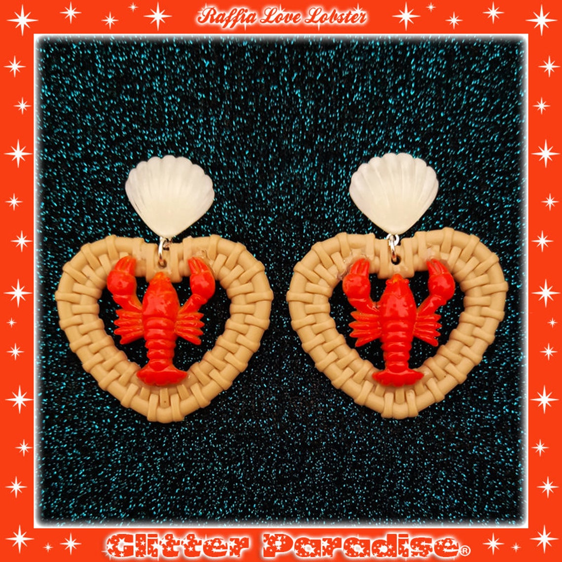 Rattan Love Lobster Earrings Rattan Raffia Jewelry Heart Etsy