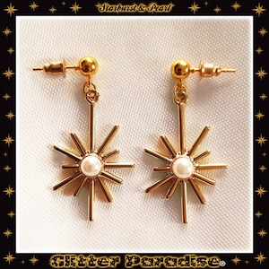 Star Burst Perlenohrringe: Mid-Century Modern in Gold oder Silber