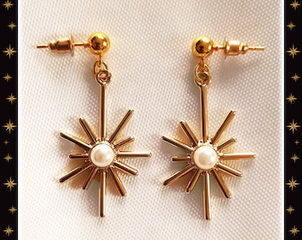 Star Burst & Pearl – Boucles d'Oreilles – Mid-Century Modern – Miroir de Sorcière – Soleil – San Franciscan – Glitter Paradise®