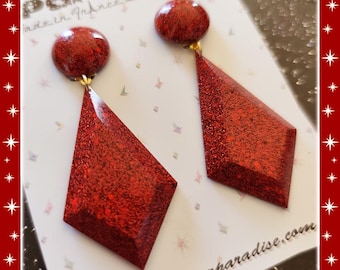 Kite Drops Lucite - Earrings - Confetti Lucite Earrings - Glitter 50s Kite Shape Earrings - Mid-Century Modern Earrings - Glitter Paradise®