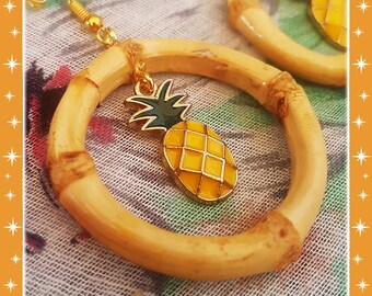 Bamboo Hoops and Pineapple - Earrings - Bamboo Earrings - Bamboo Hoops - Bamboo Pineapple Earrings - Pineapple Jewelry - Glitter Paradise®