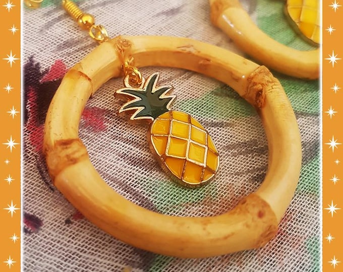 Bamboo Hoops and Pineapple - Earrings - Bamboo Earrings - Bamboo Hoops - Bamboo Pineapple Earrings - Pineapple Jewelry - Glitter Paradise®