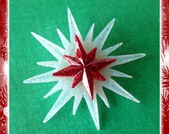 White Christmas Sunburst & Red Starlite - Broche - Noël rétro - Noël vintage - 24 décembre - Starlite - 1950 - Glitter Paradise®