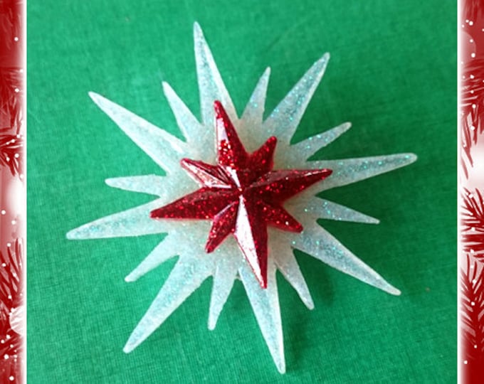 White Sunburst & Starlite - Brooch - Retro Christmas - Vintage Christmas - Mid-Century Modern - Starlite - 50's Jewelry - Glitter Paradise®