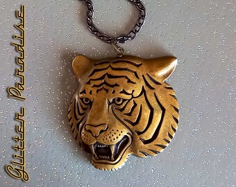 Carved Tiger Bronze Effect - Necklace - Tiger Necklace - Tiger King - Feline - Year of the Tiger 2022 - Chinese New Year - Glitter Paradise®