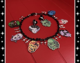 Love Your Monsters - Jewelry Set - Classic Monsters - Vintage Classic Monsters - The Creature - Retro Classic Monsters - Glitter Paradise®