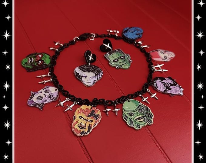 Love Your Monsters - Jewelry Set - Classic Monsters - Vintage Classic Monsters - Frankenstein - Retro Classic Monsters - Glitter Paradise®
