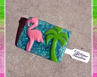 Florida Dream - Brooch - Vintage Replica - Retro - Pink Flamingo - Miami - Confetti Lucite - Mid Century Modern - Retro - Glitter Paradise®