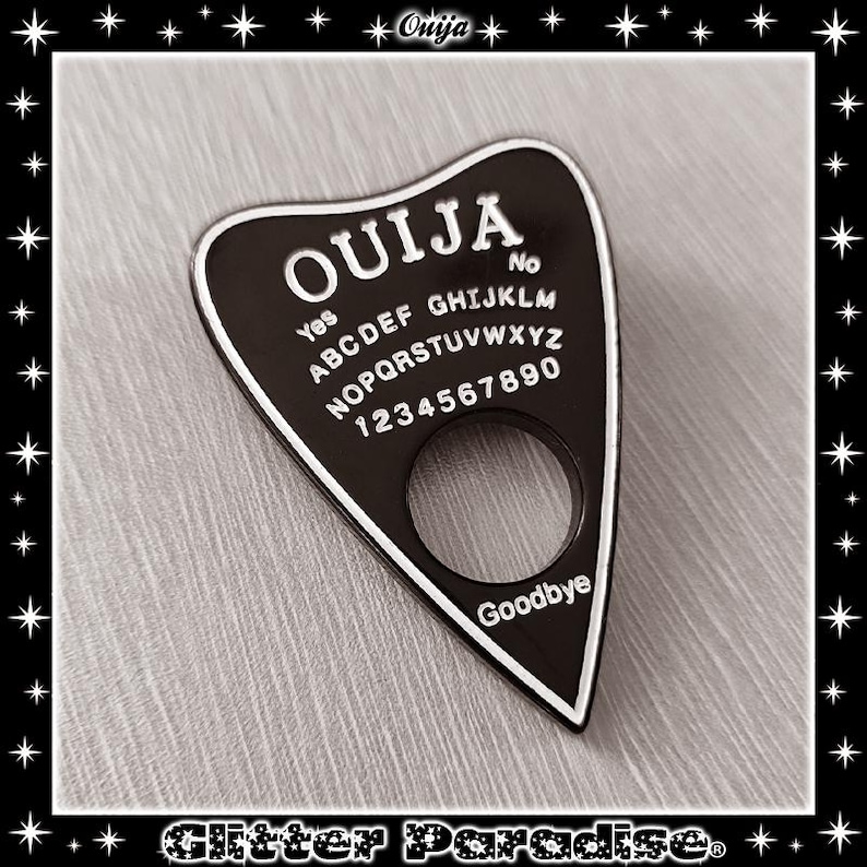 Ouija Planchette - Brosche - Ouija - Spiritualismus - Medium - Psychisch - Paranormal - Okkult - Calling Spirit - Geist - Glitter Paradise® Schwarz