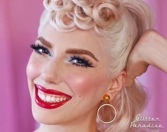Marilyn Hoops Slim Gold - Earrings - Hoops & Domes - Barbie Hoops - Pinup Hoops Earrings - 1950's Retro Hoops Earrings - Glitter Paradise®