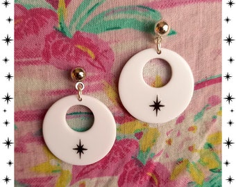 Baby Atomic Hoops White - Earrings - Starlite - Mid-Century Modern - Motel Star - Retro Star - Super Lightweight Hoops -  Glitter Paradise®