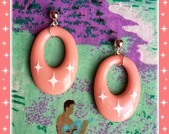 Atomic Oval Hoop Earrings: Mid-Century Modern Retro Style