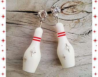 Bowling Deluxe - Earrings - Bowling Skittles - Retro Bowling - Vintage Bowling - Bowling Jewelry - 1950s - Bowling Pins - Glitter Paradise®