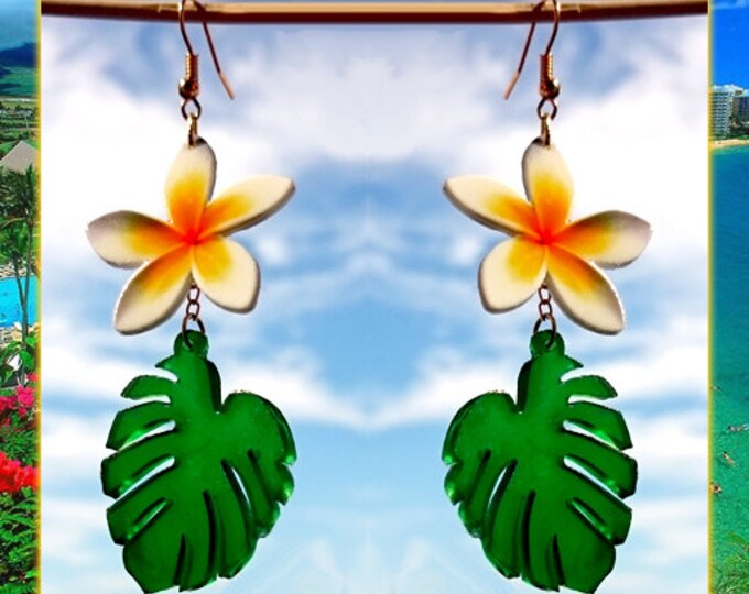 Plumeria & Palm Leaf - Boucles d'oreilles - Monstera - Tropical - Bijoux d'été - Aloha - Wahine - Bijoux Hula Girl - Glitter Paradise®