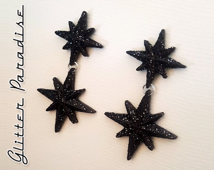 Double Night Starlite - Earrings - Retro Star Jewelry - Stars - Motel Starlite - 1950's Starburst - Mid-Century Modern - Glitter Paradise®
