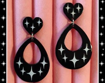 Atomic Love Drops - Earrings - Mid-Century Modern Jewelry - Retro Love Earrings - 1950s Retro Jewelry - Heart Jewelry - Glitter Paradise®