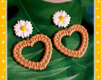 Rattan Love Daisy - Earrings - Rattan Raffia Jewelry - Daisy Flower Earrings - Daisy Jewelry - Retro - Rattan Jewelry - Glitter Paradise®