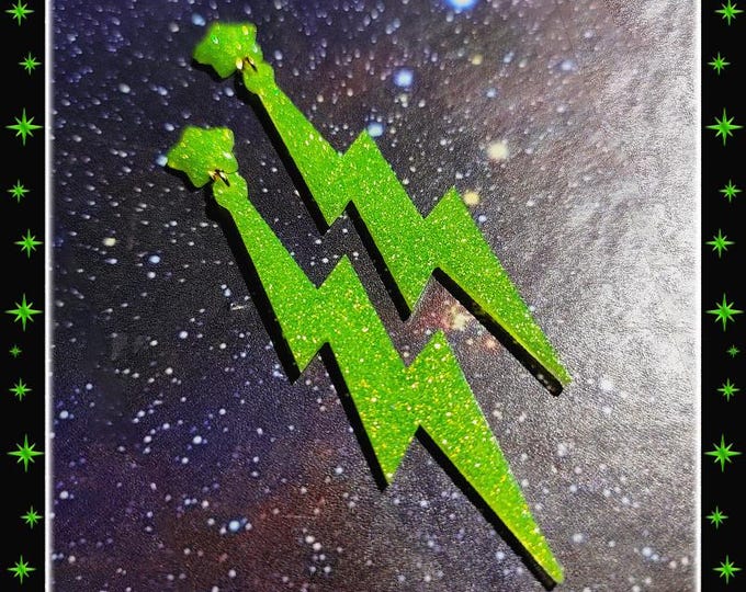 80s Lightning Bolt Star Lucite - Earrings - 1980s Jewelry - 80 Fashion - 80s Earrings - 80s Jewelry - Statement Earrings - Glitter Paradise®