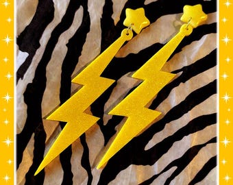80s Lightning Bolt Star - Earrings - 1980s Jewelry - 1980 Fashion - 80s Earrings - 80s Jewelry - 80s Statement Earrings - Glitter Paradise®