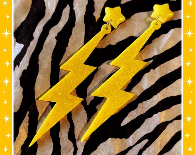80s Lightning Bolt Star - Earrings - 1980s Jewelry - 1980 Fashion - 80s Earrings - 80s Jewelry - 80s Statement Earrings - Glitter Paradise®