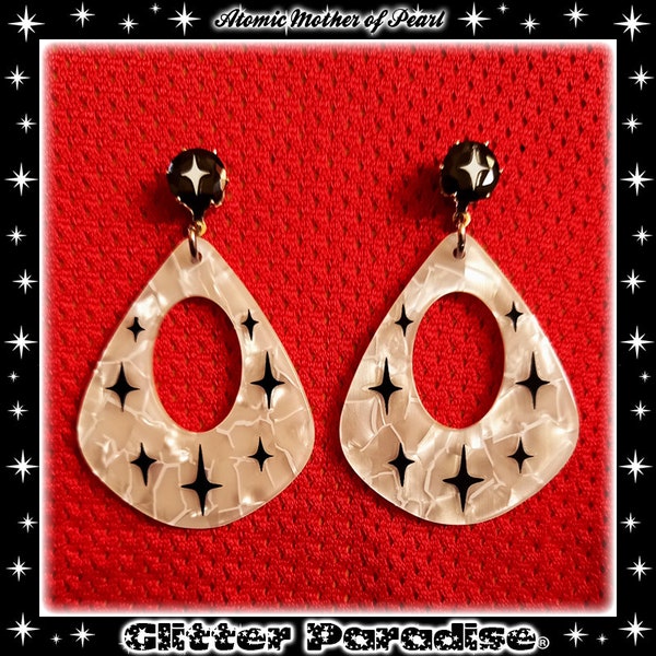 Atomic Mother of Pearl - Pendientes - Mid-Century Modern - Motel Starlite - Estrella Motel - Años 1950 - Joyas retro - Glitter Paradise®