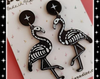 Dead Flamingo Love - Earrings - Skeleton Flamingo - Dark Gothic Earrings - Psychobilly - Halloween - Ghoul Jewelry - Glitter Paradise®