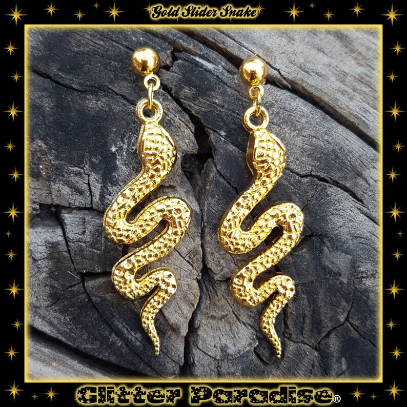 Gold Slider Snake Boucles d'Oreilles Schlangen Magie Wicca Hexerei Salem Neo-Heidentum Sorcellerie Glitter Paradise® Bild 2