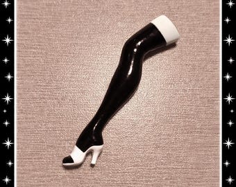 Pinup Leg and Mule Black and White - Pinup Leg Brooch - Leg Brooch - Pinup Legs Jewelry - Legs Brooch - Novelty Brooch - Glitter Paradise®