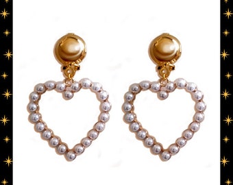 Marilyn Love Pearls - Boucles d'oreilles - Créoles Barbie - Créoles Pinup - Créoles Coeurs - Perles blanches - Années 50 - Glitter Paradise®