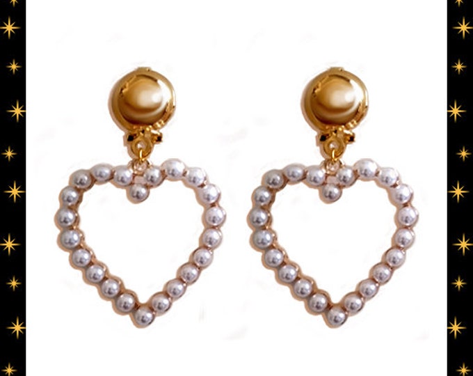 Marilyn Love Pearls - Boucles d'oreilles - Créoles Barbie - Créoles Pinup - Créoles Coeurs - Perles blanches - Années 50 - Glitter Paradise®