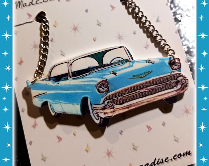 57 Chevy - Necklace - 57 Chevy Bel Air  - Vintage Chevrolet - Retro Car - 50's Vintage Old Car - Vintage Car - Chevrolet - Glitter Paradise®