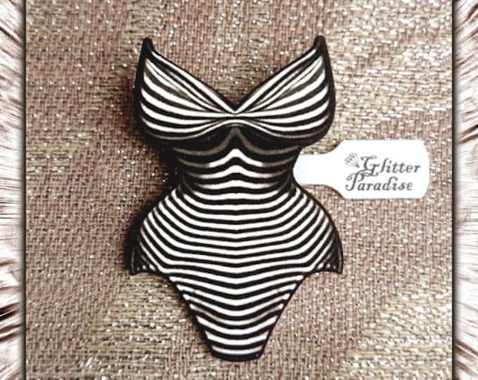 Betty Brosmer's Stripes - Brooch - Betty Brosmer - Pinup Swimsuit - Betty Weider - Pinup Girl - Vintage Sleaze - 1950s - Glitter Paradise®