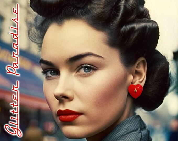 Atomic Heart - Earrings - Heart Earrings - Retro Hearts - Mid-Century Modern Earrings - 50s Valentine's Gift - True Love - Glitter Paradise®