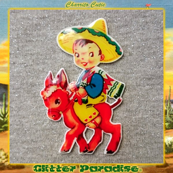 Charrito Cutie - Broche - Saint Valentin des années 50 - 1940 - 1950 - Mexique - Charro - Emiliano Zapata - Sombrero - Glitter Paradise®