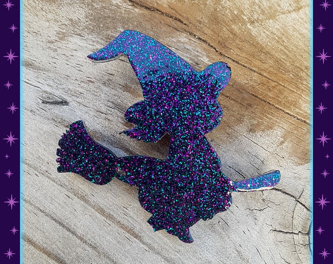 Lil Broom Rider - Pin - Magic - Wicca - Witchcraft - Salem - Witchcraft - Neo-paganism - Magic - Witch Broom - Witchery - Glitter Paradise®