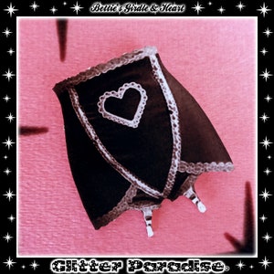 Guaine Cuore Nero - Spilla - Lingerie retrò - Lingerie vintage - Sleaze vintage - Lingerie anni &#39;50 - Biancheria intima retrò - Glitter Paradise®