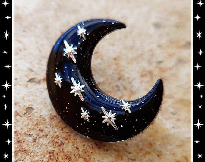 Atomic Moon Brooch: Black Crescent Moon, Witch Jewelry (40mm)